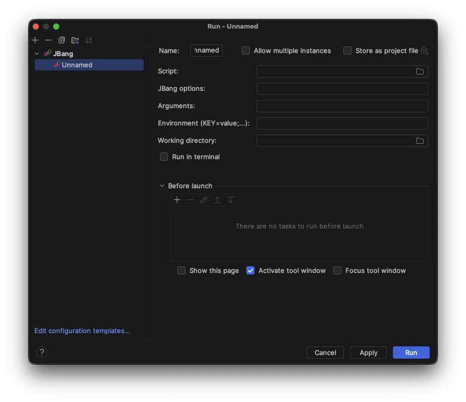 JBang Run and Debug configuration