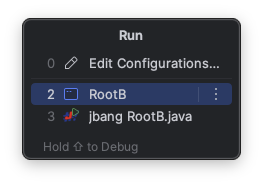 Run popup with Debug shortcut